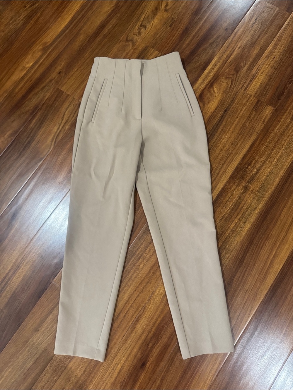 High-Waist Tailored Beige Women's Trousers